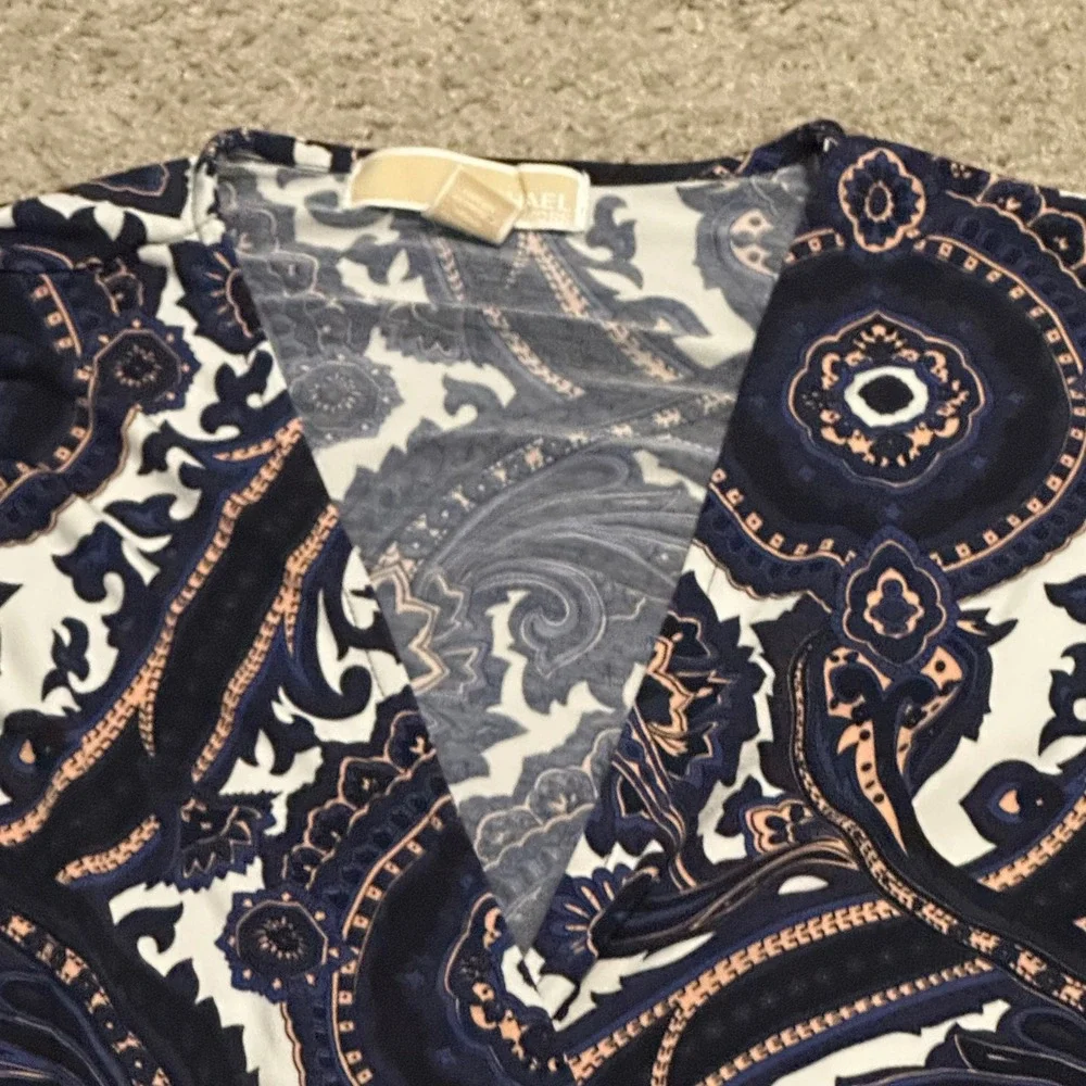 Michael Kors Navy‎ Blue Paisley Medallion Wrap Dress Sleeveless V-Neck Medium